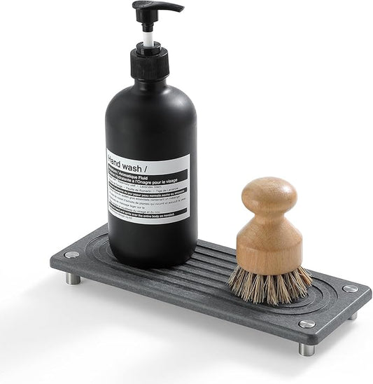 Water Absorbing Stone Sink Caddy Kitchen Sink Organizer Tray, Charcoal 10" x 4"