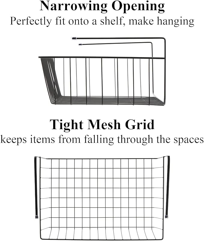4 Pack Black Under Shelf Wire Basket