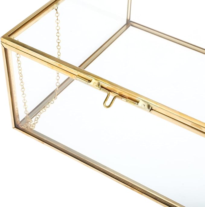 HighFree Vintage Glass Box with Lid - Clear Jewelry Glass Display Box Keepsake Box - Home Decor Decorative Box for Trinket Rings Bracelet (Gold, Small)