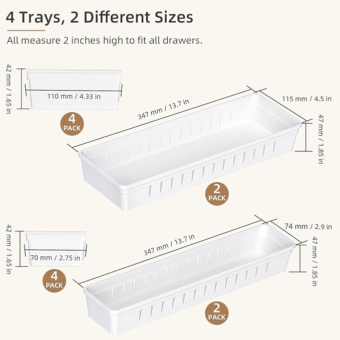 Desk Drawer Organizer Tray 4 PCS Plastic Office Drawer Organizer Bins Junk