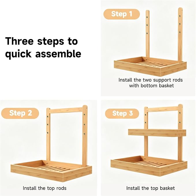 Bamboo Undersink Organizer Storage - 2-Tier Cabinet Shelf with Adjustable Levels, Under Sink Storage Slide Out for Cabinet Pantry Kitchen Bathroom (Natural)