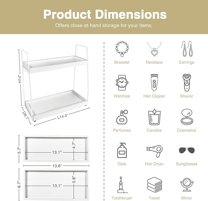 White 2 Tier Bathroom Organizer Countertop