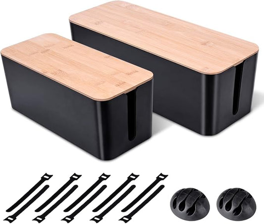 2 Pack Large Cable Management Box, Black