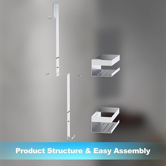Shower Caddy Hanging, SUS304 Stainless Steel, Over Frameless Glass Door Shower Shelf, Bathroom Organizer/Rack No Drilling, Silver