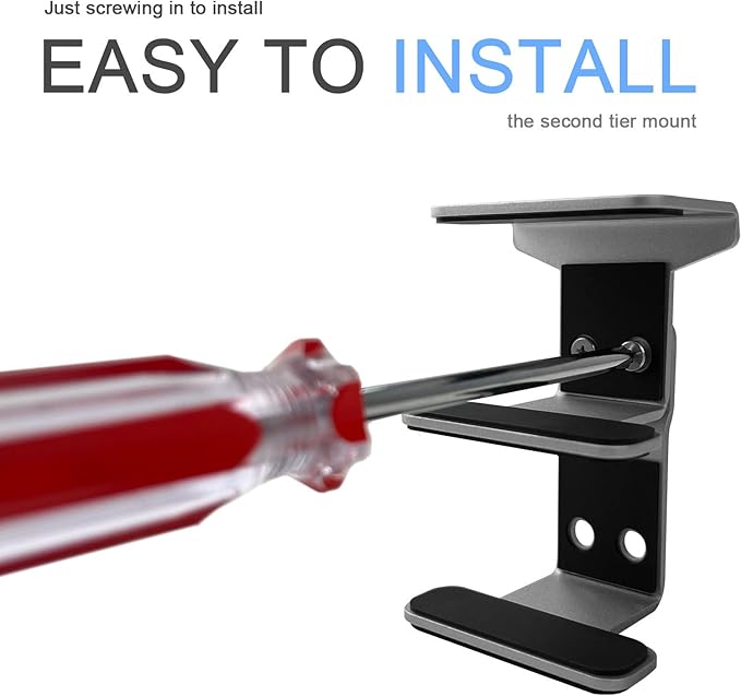 IFCASE 2 Tier Under Desk Laptop Mount, Double Decker Metal Under Desk Shelf Holder for Laptop, MacBook Pro, Keyboard with Anti-Scratch Silicone (Silver)