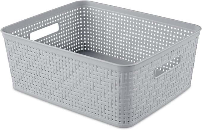 6-Pack Short Basket, Woven Plastic Storage Baskets for Organization, Cement