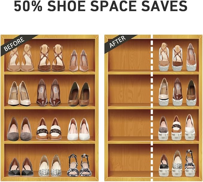Shoe Slots Organizer - 20 Pack Shoe Stackers, 50% Space Savers, 4 Levels Adjustable Rack, White