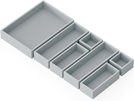 7-Piece Bamboo Drawer Organizer Storage Boxes Set, 7 Pack, Gray