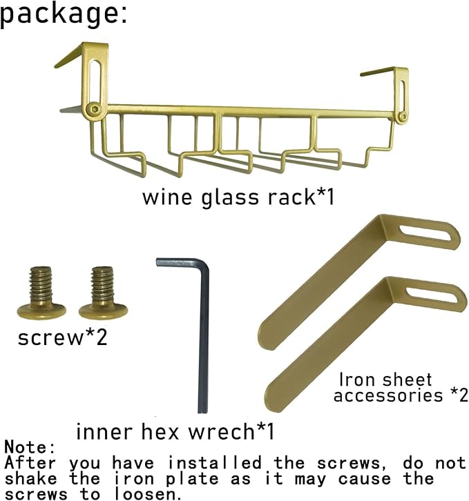 Adjustable Under Cabinet Stemware Holder - Metal Wine Glass Hanger Organizer for Kitchen, Bar, Shelf - Rustproof Hanging Storage Rack for 6-8 Glasses - Space Saving Decor (Gold, 3 Rows)