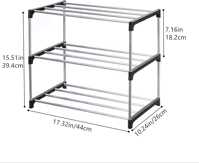 Stackable Small Shoe Rack, Entryway, 3-Tier, Black