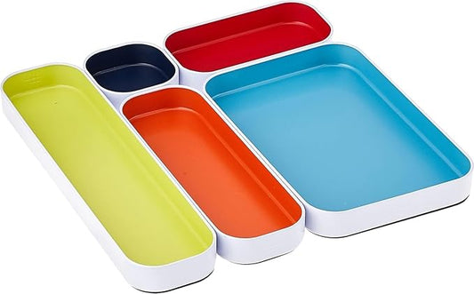 Three by Three Seattle 5 Piece Shallow Metal Organizer Tray Set for Storing