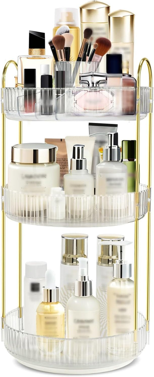 Rotating Makeup Organizer for Vanity, High-Capacity Skincare Perfume Storage