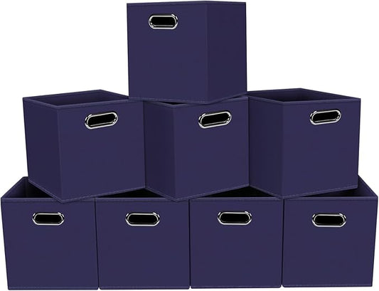 Fabric storage bins Cubes, Fabric Cube Organizer with Handle, Navy Blue