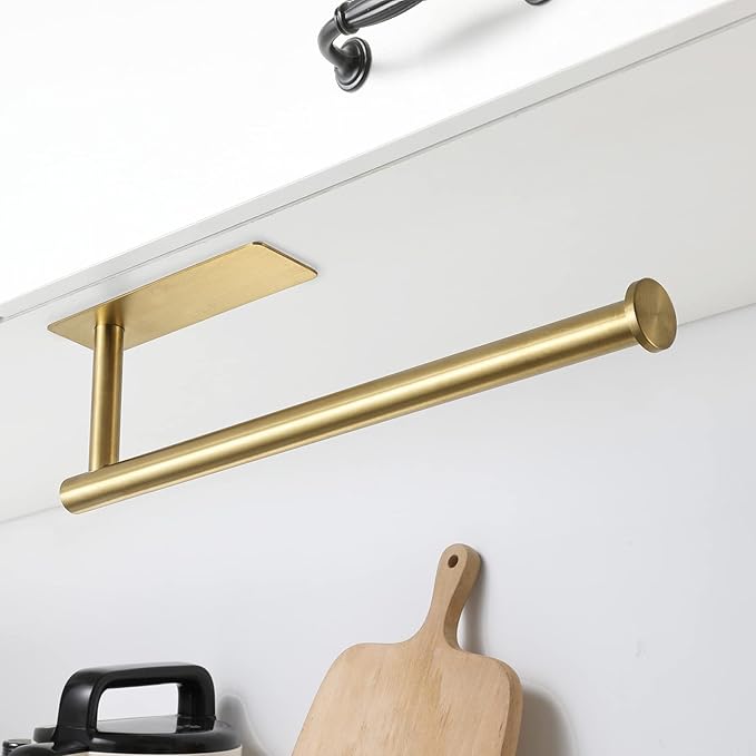 theaoo 2 Packs Paper Towel Holder - Under Cabinet Paper Towel Holder for Kitchen, Adhesive Paper Towel Roll Rack for Bathroom Towel, Wall Mounted Paper Towel Rack, SUS304 Stainless Steel