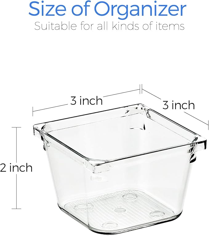 6 Pack Drawer Organizer, 3" X 3" Plastic Storage Bins