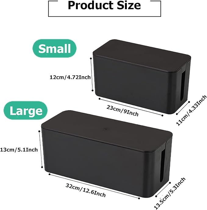 Cable Management Box,Cord Organizer Box for Home and Office System to Cover and Hide, Power Strips, Cords,Surge Protector (Small, Black)