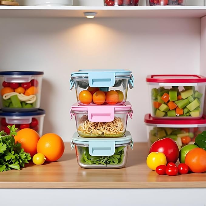 Square 2cup Glass Food Storage Containers with Airtight Lids