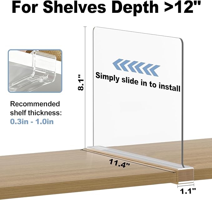 Purse Organizer for Closet Shelf Dividers: 8-Pack Adjustable Clear Acrylic Bag Storage Organizer for Handbags, Sweaters, Towels, Jeans and Shoes on Wood Shelves