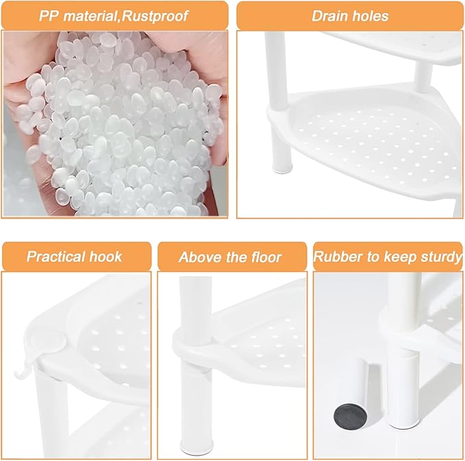 3 Tier Shower Caddy Organizer Shelf Corner, Round Slot White 3 Tier