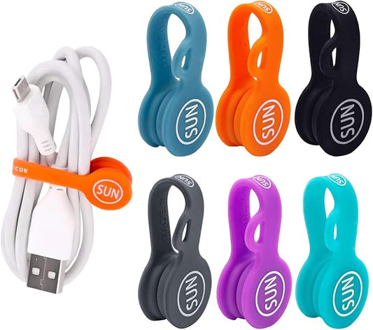 SUNFICON 10 Pack Cable Organizers Clips Earbuds Cords Organizers Magnetic Cable Clips Bookmark Whiteboard Noticeboard Fridge Magnets Cable Manager Keeper Ties for Kitchen Office School Assorted Colors