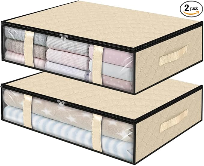 Under Bed Storage Bags 2 Pack, Beige