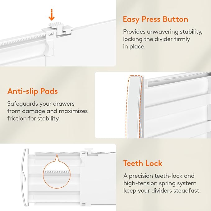 Lifewit 4 Pack 5" High Drawer Dividers for Clothes, 11.5"-18.5" Expandable Dresser Drawer Organizers, Adjustable White Plastic Separators for Kitchen, Cabinet, Nursery, Socks & Underwear Storage