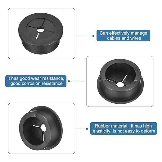 uxcell 2 Pcs Cable Cord Grommet, 1-1/8 Inch (28mm) Desk Grommet Flexible Rubber Grommets Wire Hole Cover Pass Through for Office Computer Desk Wire Organizer, Black