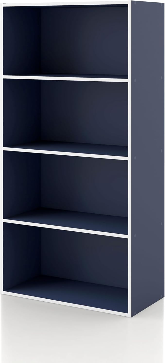 Homes: Inside + Out Apexa 4-Tier Cube Storage Organizer Shelves, Stackable Wood Bookcase Fits Cubby Bins for Organization, Dorm Teen Room Decor & Home Office, Steel Blue