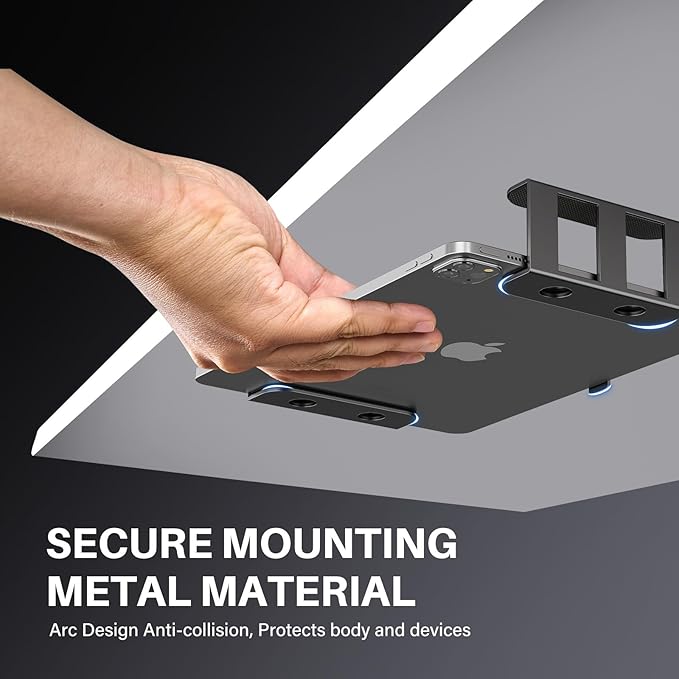 BYMECOST Under Desk Laptop Storage Mount, Metal Under Desk Device Holder, for Devices Up to 2.1" Thick, MacBook, Mini, Keyboard, Router, with Anti-Scratch Silicone (Black)