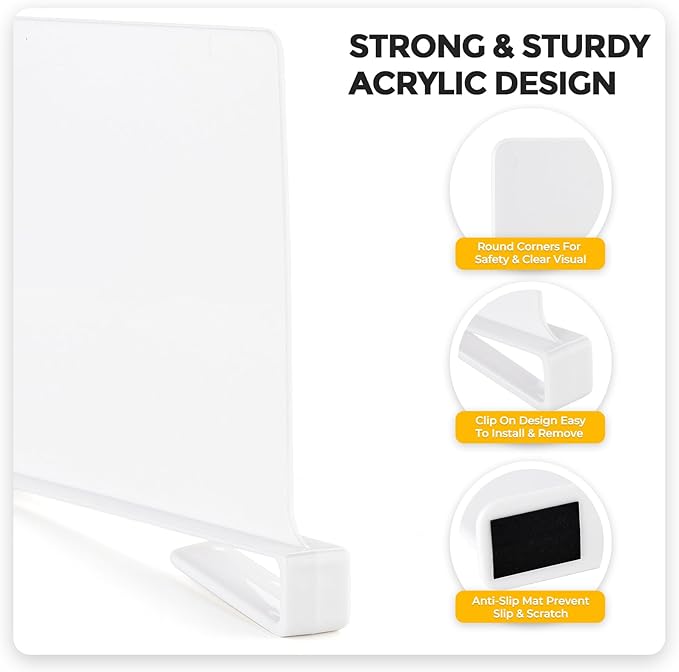 JOY DECOR 2 Pack Acrylic White Shelf Dividers for Closets Organizer and Storage Adjustable Vertical Wood Shelf Closet Separators for Clothes,Book,Bags in Bedroom and Kitchen