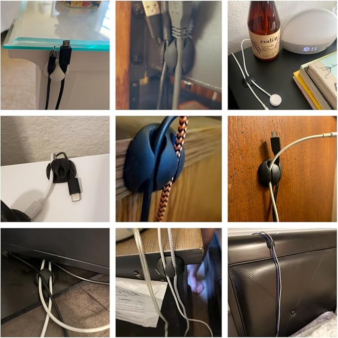 OHill Desk Cable Management Cord Organizer, 16 Pack White Self Adhesive Cord Holder Cable Clips, Ideal Cable Organizer Wire Keeper for Desk, Nightstand, Phone Charger, Computer, Home, Office, Car