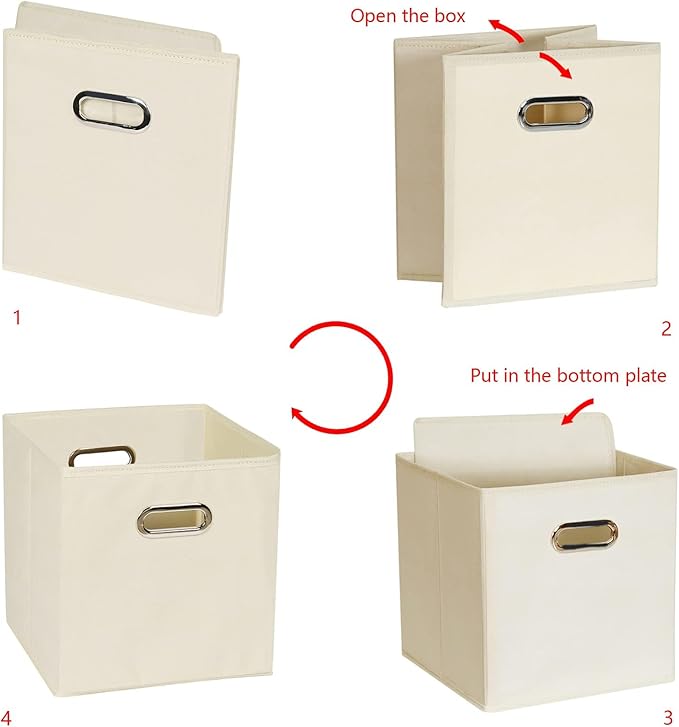 Fabric storage bins Cubes, Fabric Cube Organizer with Handle, Creamy White