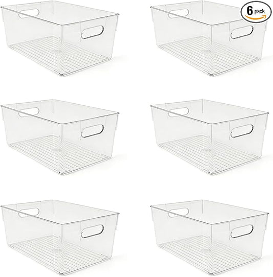 6 Pack Thick Clear Stackable Storage Bins, Cabinet Organizer