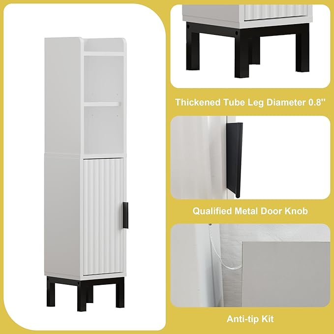 FerniTry Small Bathroom Storage Cabinet, Narrow Corner Floor Cabinet with Door and Shelves for Toilet Paper, Bathroom Organizer with Adjustable Shelf, for Small Spaces (White)