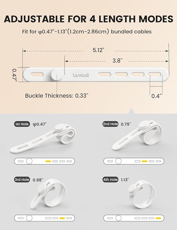 10Pack Silicone Cable Ties Cord Organizer, Lamicall Elastic Wire Ties Management