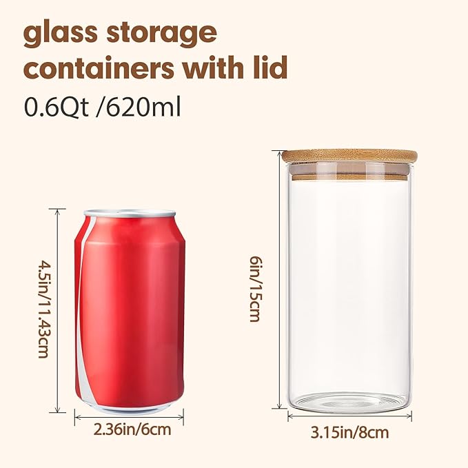 6 Pack 0.6qt Glass Storage Containers with Bamboo Lids