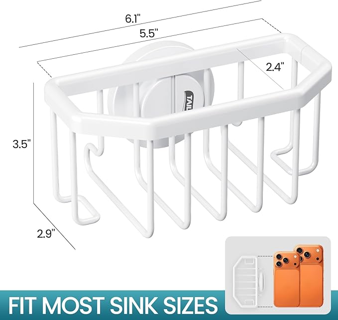 Sponge Holder for Kitchen Sink with Strong Suction Cup, White