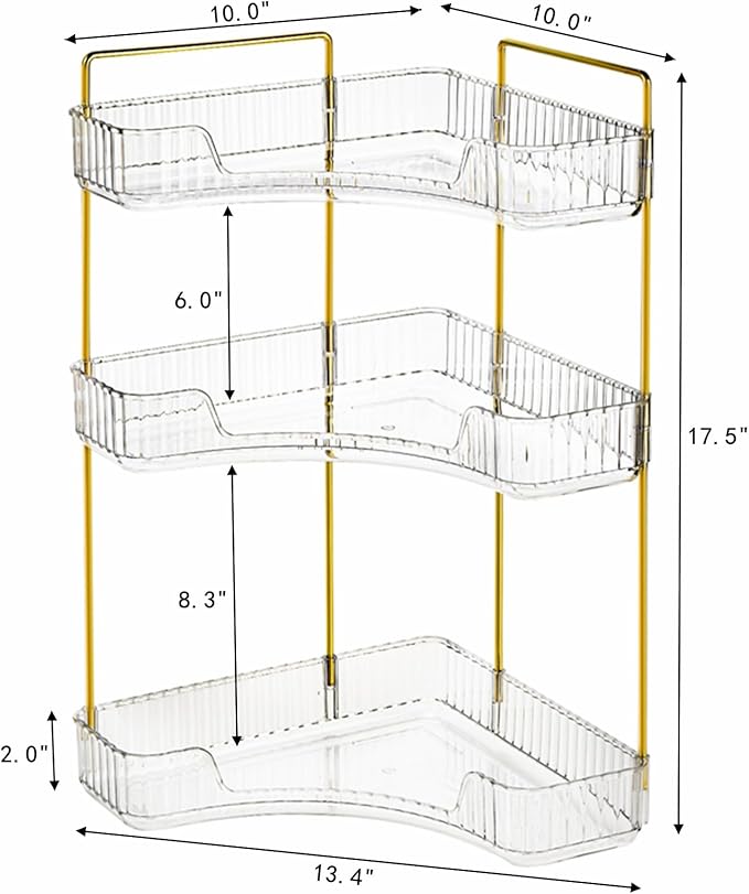 3 Tiers Corner Bathroom Counter Organizer, Clear Countertop Shelf Storage Rack