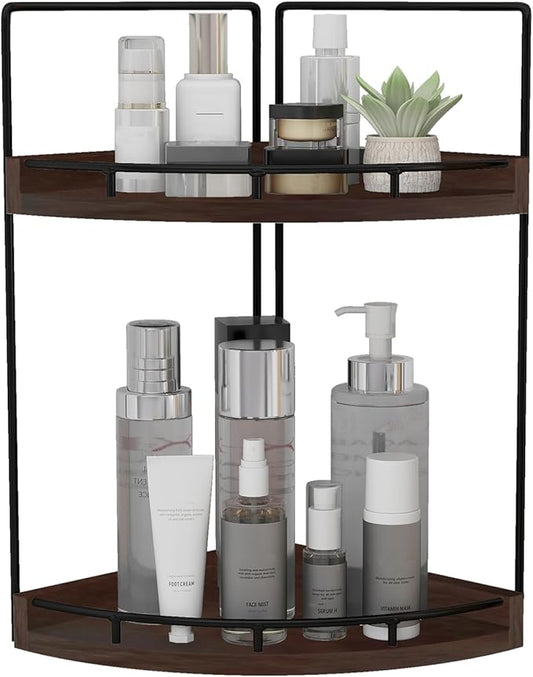 2-Tier Bathroom Counter Organizer, Vanity Counter Corner Shelf, Skincare, Walnut