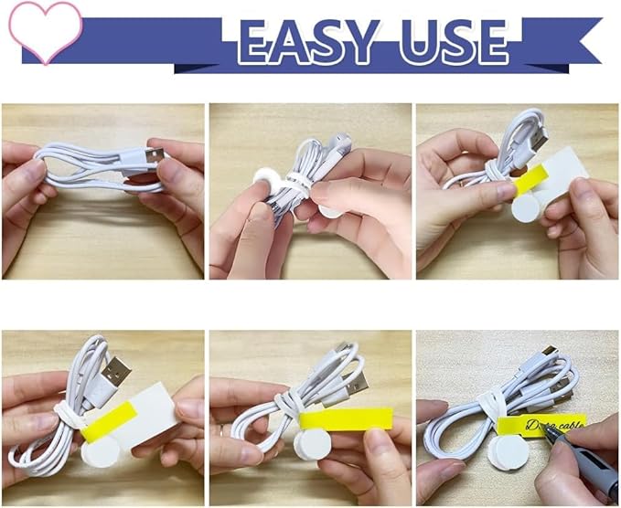 Kanemc 7.9'' Silicone Cord Tie Included Tags, Magnetic Long Cable Ties Reusable Straps Twist Ties Elastic Magnetic Ties For Wrapping Cables Bundles (10Pcs-White)