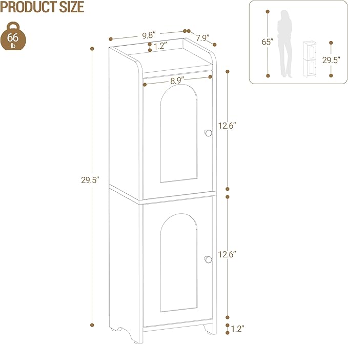 Hzuaneri Bathroom Storage Cabinet, Small Corner Floor Cabinet with 2 Doors and Adjustable Shelf, Narrow Toilet Paper Cabinets, Bathroom Organizer for Small Spaces, 7.9" D x 9.8" W x 29.5" H Yellow