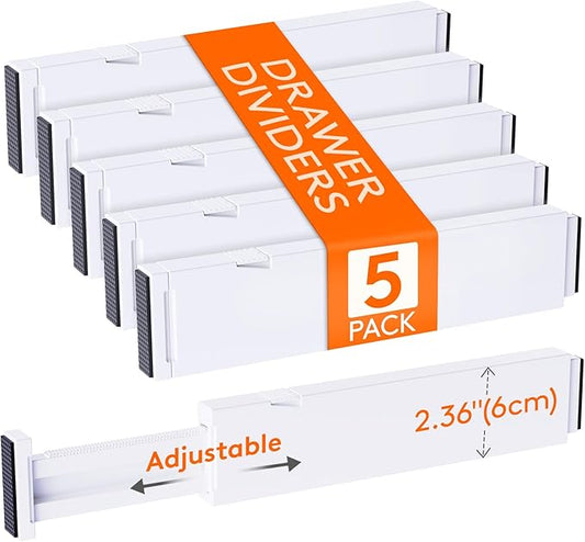 5 Pack 2.36" High Drawer Dividers 28-43.5cm/11-17" Adjustable Drawer Organizer
