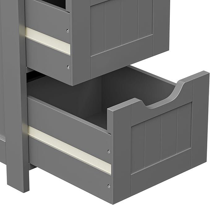 Bathroom Floor Storage Cabinet, Freestanding Wooden Side Organizer w/4 Drawers & Anti-Tip Kit for Bathroom Living Room Hallway Office Study, Grey
