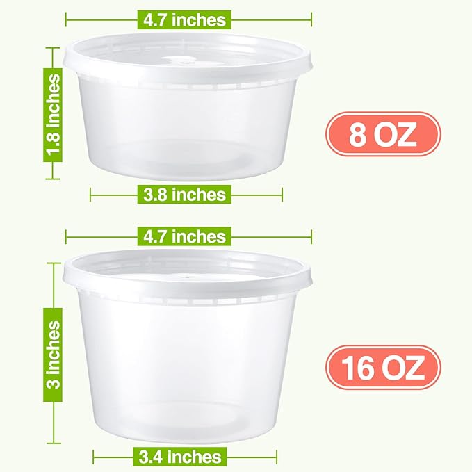 60 Set Deli-Containers-with-Lids, [8oz 16oz] Food-Storage-Containers Combo Pack