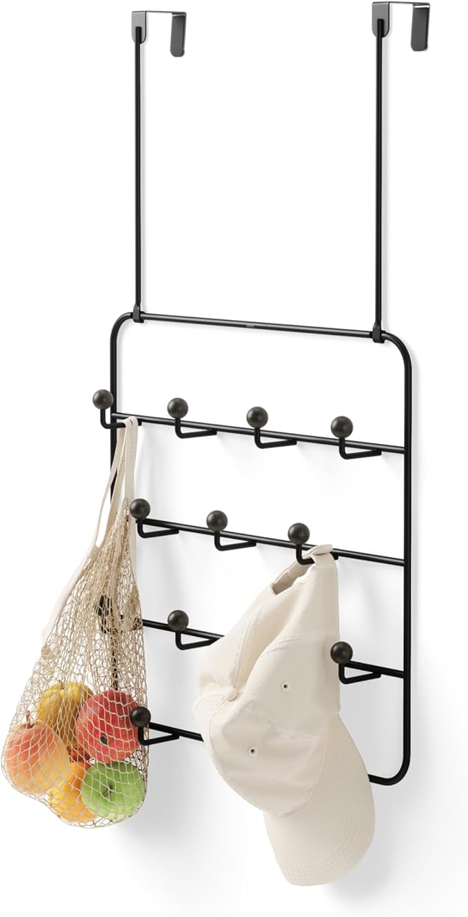 Umbra Estique Over The Door Coat Rack & Multi-Use Organizer, for Coats, Bags, Hats & More, Black/Walnut