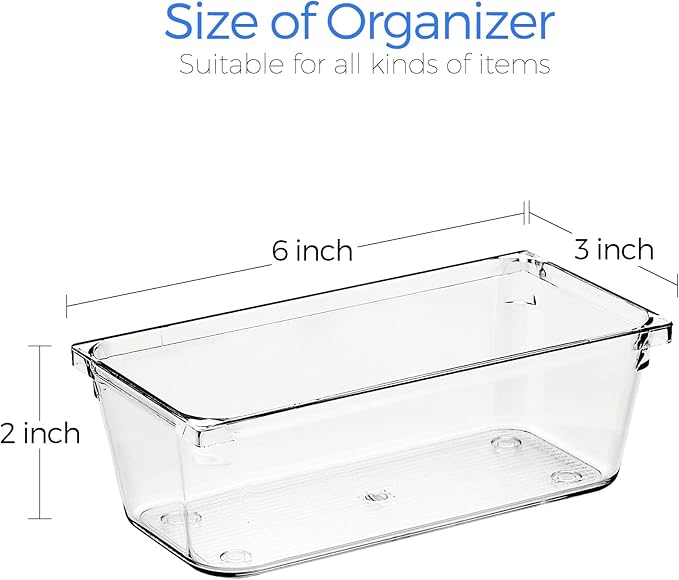 6 Pack Drawer Organizer, 3" X 6" Plastic Storage Bins