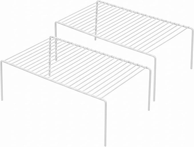 iPEGTOP Kitchen Cabinet Storage Shelf Rack, Set of 2 Large (15.7 x 9.4 Inch) Rustproof Metal Wire Shelves Spice Shelf Rack Cupboard Organizer for Pantries Countertops Utensils Organization, White