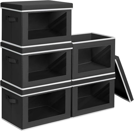 Stackable Storage Bins with Lids, Large Decorative Basket with Lids, Black