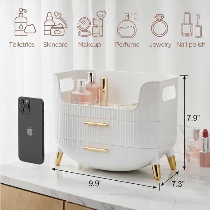 Makeup Organizer with Drawers, Skincare Storage Box for Vanity, Pink