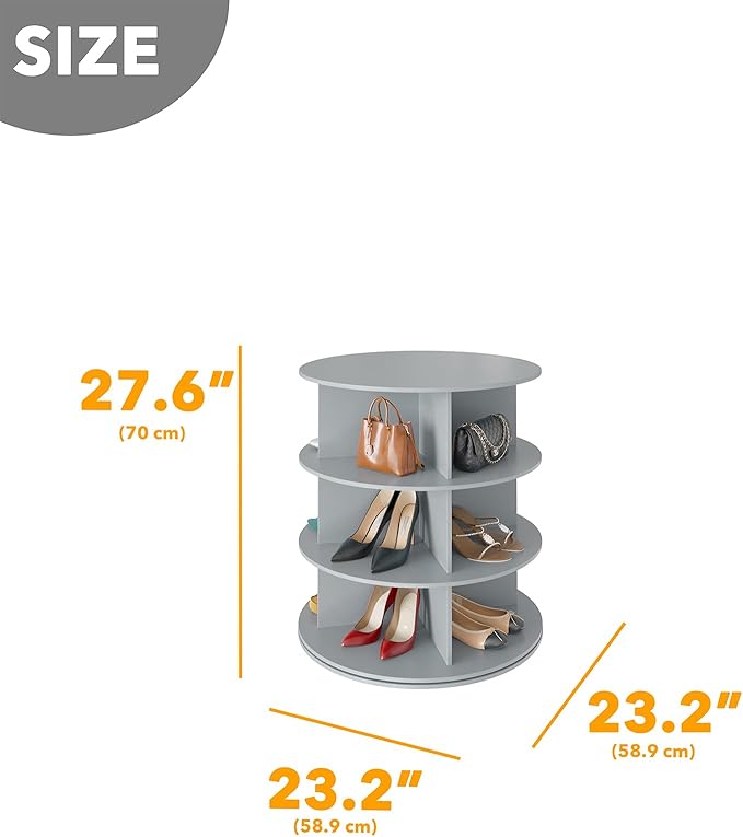 3 Tier Rotating Shoe Rack Tower, Spinning Shoe Display Lazy Susan, 3-Tier Gray